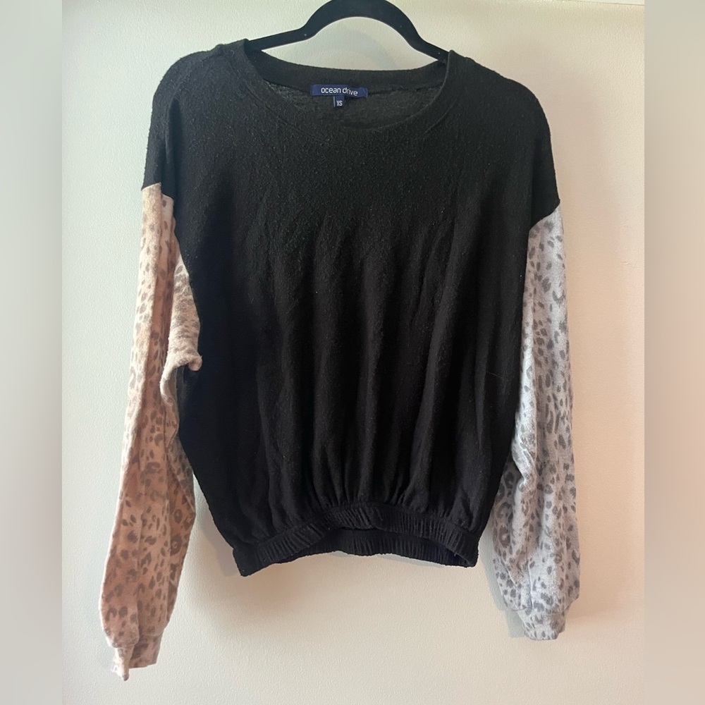 Ocean Drive Black and Leopard Print Sweatshirt